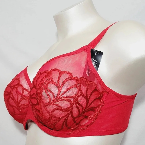 44C Paramour 115088 Lotus Embroidered Unlined Underwire Bra Tango Red NWT - Picture 3 of 8